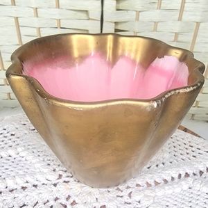Coronet Mid Century Pink & Gold Drip Glaze Fluted Bowl #204